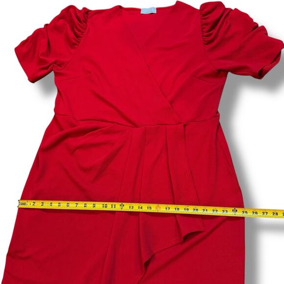 QUIZ Womens Plus Size Wrap Pleated Ruched Sleeve Red Midi Dress Size US 18 Party - Picture 8 of 12